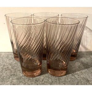 Set of 5 Vintage Libbey Pink/Purplish Swirl Design Tumblers  5"  #2253